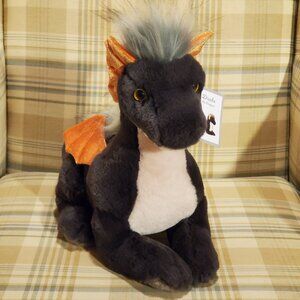 Aurora Drake the Dragon Plush Black Orange Grey Stuffed Animal NEW WITH TAGS